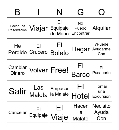Travel Words Bingo Card