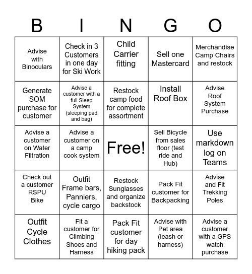 Hardgoods Bingo! Bingo Card