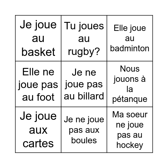 Les sports Bingo Card