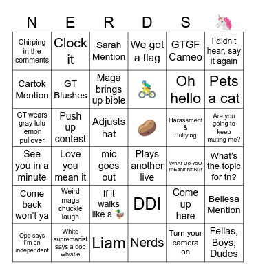 GT Live Bingo Card