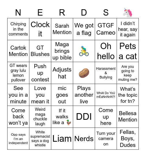 GT Live Bingo Card