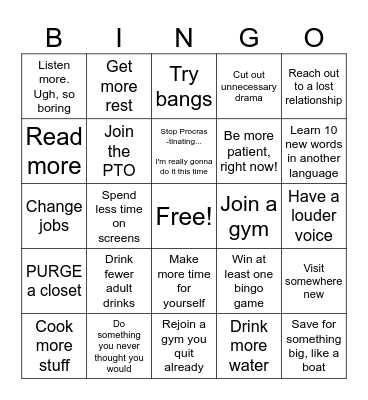 2025 Resolution Bingo Card
