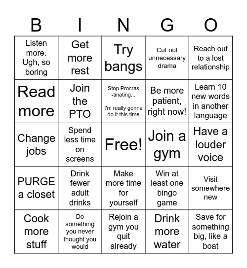 2025 Resolution Bingo Card