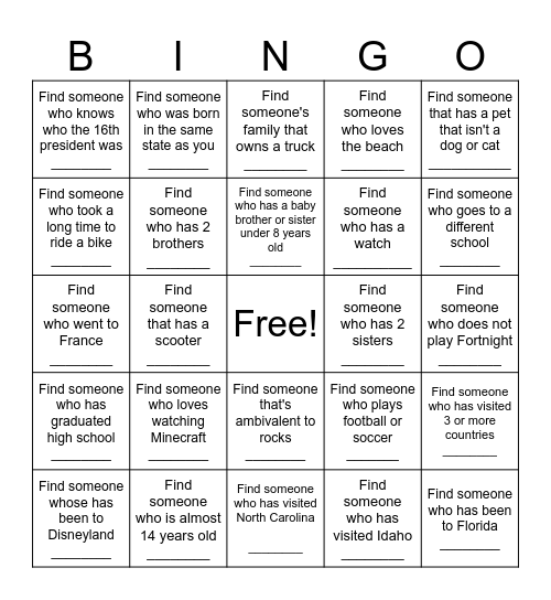 Deacons Bingo Card