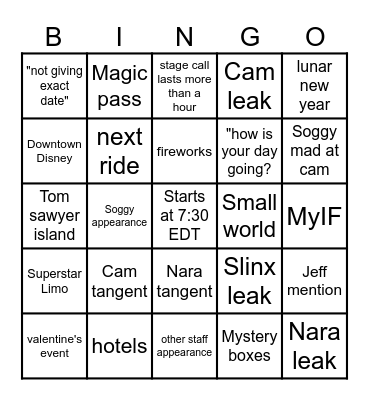 IF STAGE CALL BINGO FEBRUARY Bingo Card