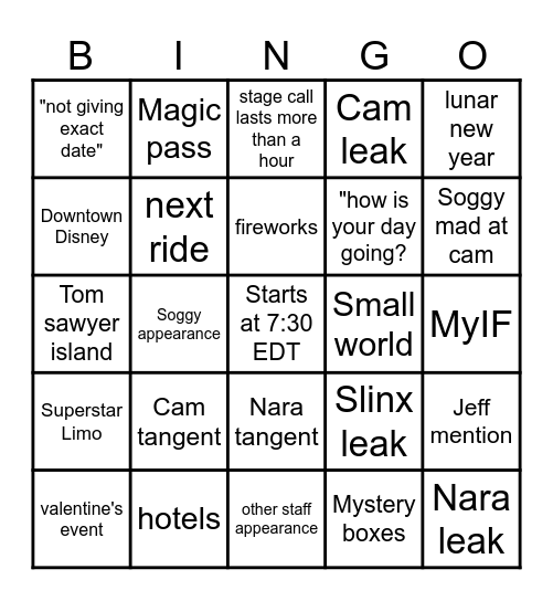 IF STAGE CALL BINGO FEBRUARY Bingo Card