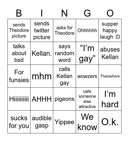 Ava-isms Bingo Card