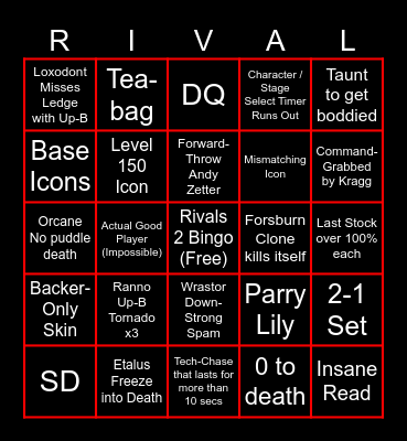 Rivals 2 Online Bingo Card
