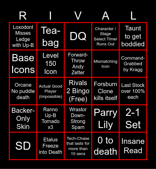 Rivals 2 Online Bingo Card