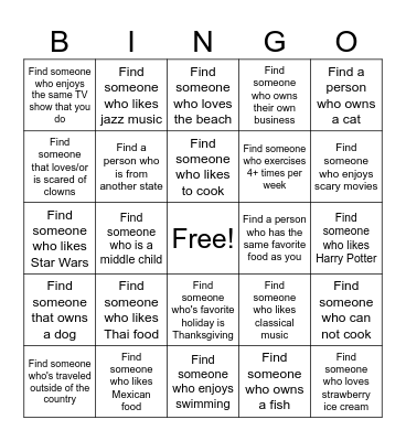 Get To Know You Bingo Card