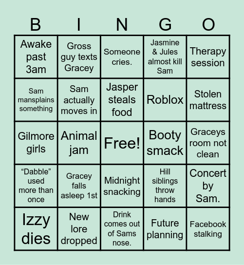 Gracey’s epic B Day sleepover bingo Card