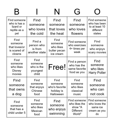 Get To Know You Bingo Card