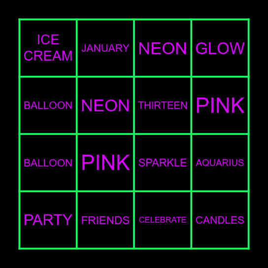 WORD SEEK Bingo Card