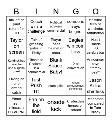 Super Bowl LIX Bingo Card