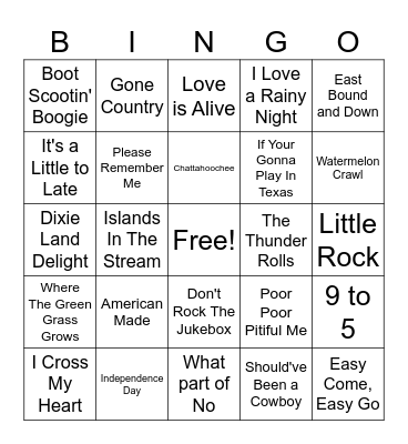 Prime Country BINGO Card