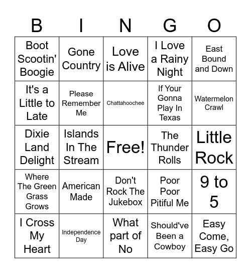 Prime Country BINGO Card