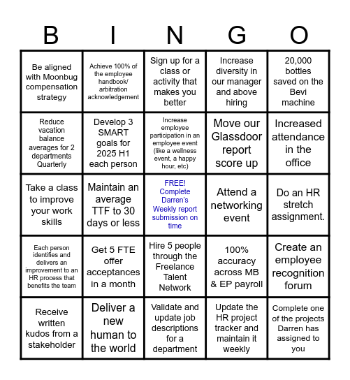 HR Goals Bingo Card
