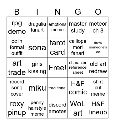 art ginbo Bingo Card