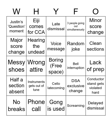 FO Bingo Card