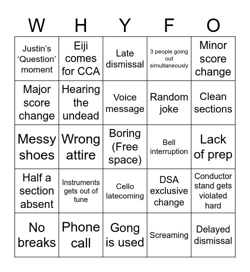 FO Bingo Card
