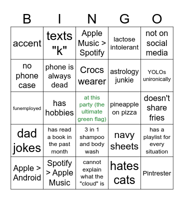 Red and Green Flag Bingo Card