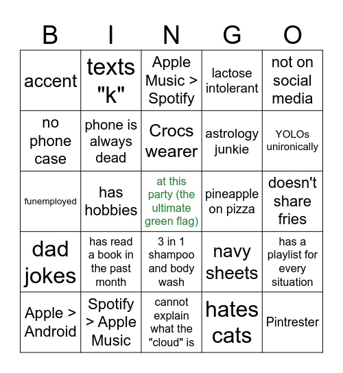 Red and Green Flag Bingo Card