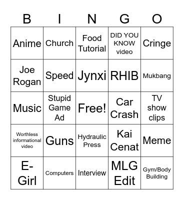 Youtube Shorts Bingo Card