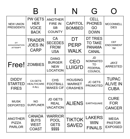2025 SHITSHOW Bingo Card