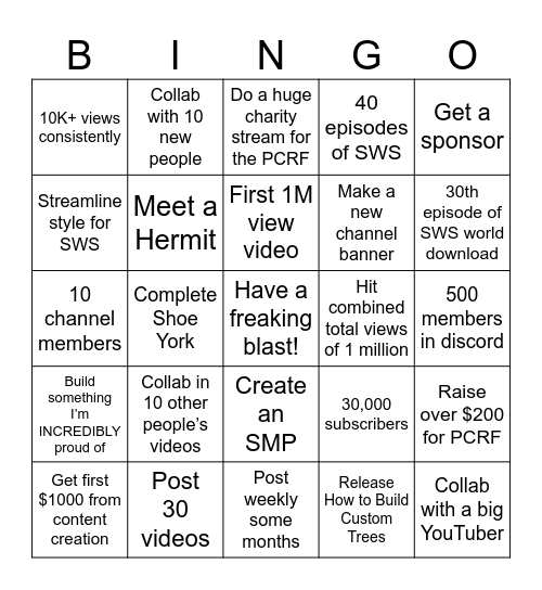 YouTube 2025 Bingo Card