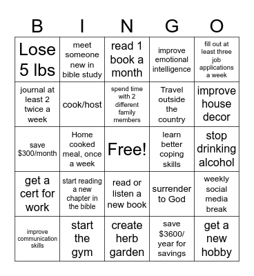 2024 Resolutions Bingo Card