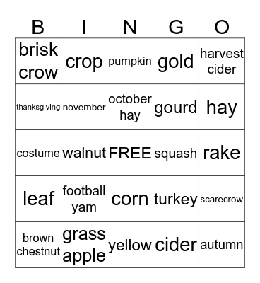 Fall Bingo Card