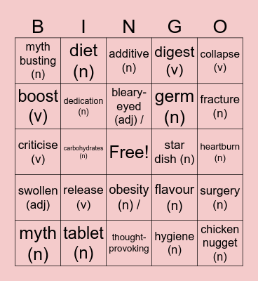 K12-UNIT 6-VOCAB Bingo Card