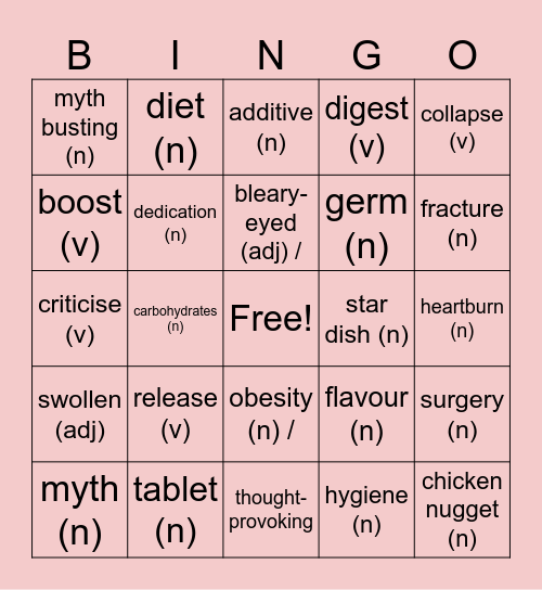 K12-UNIT 6-VOCAB Bingo Card