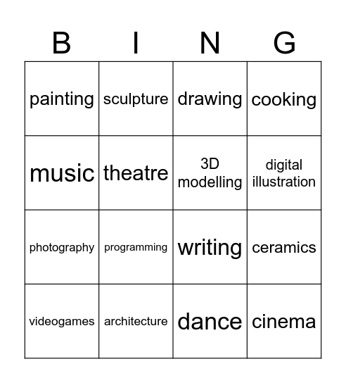 Artist Bingo Card