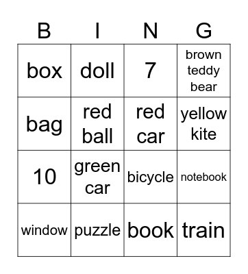 Basic English Bingo Card