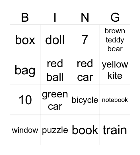 Basic English Bingo Card