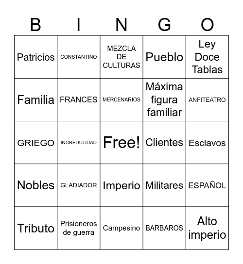 Bingo Romano Bingo Card