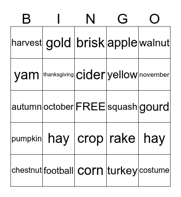 Fall Bingo Card