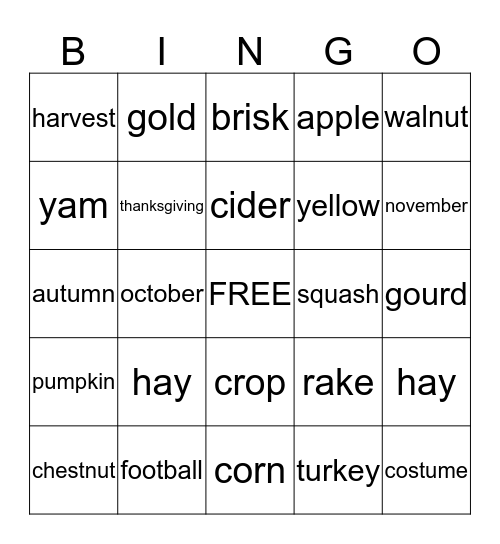 Fall Bingo Card
