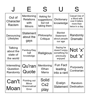 Samuel Krause Bingo Card