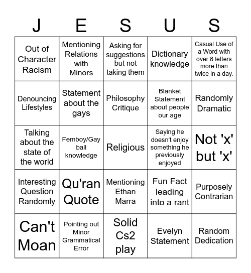 Samuel Krause Bingo Card