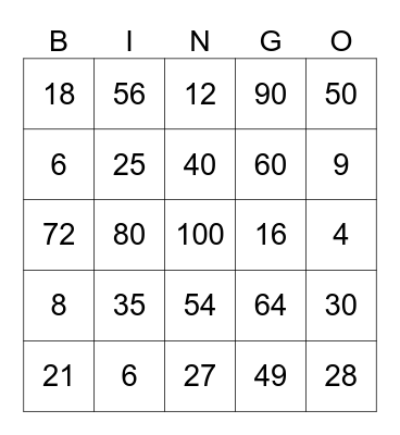 MULTIPLICATION BINGO Card