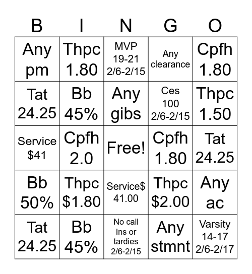 Tx702 Bingo Card