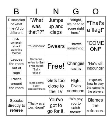 Football Husband Bingo Card