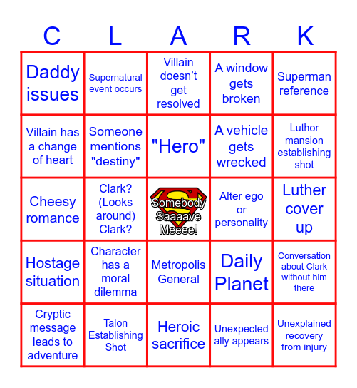 Smallville Season 10 Bingo Card