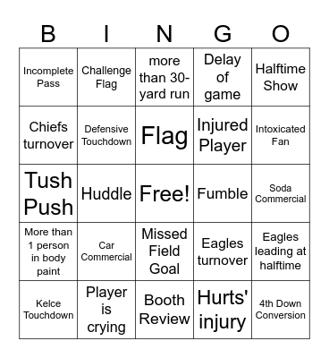 2025 Super Bowl Bingo Card