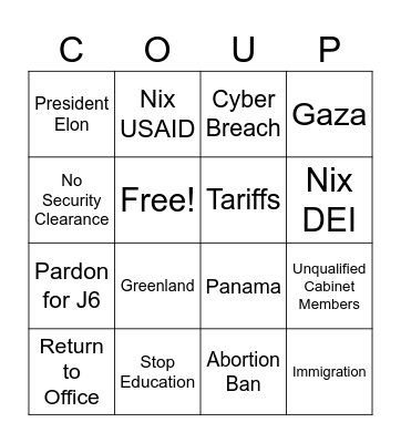 Coup Bingo Card