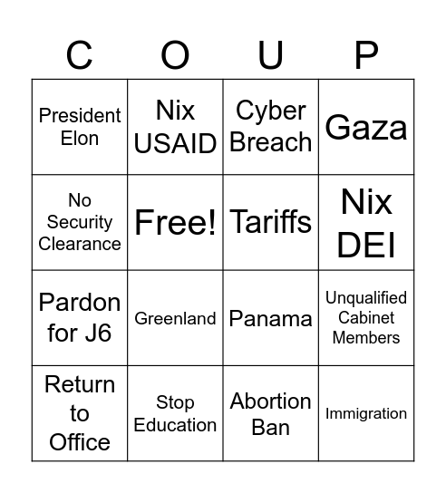 Coup Bingo Card