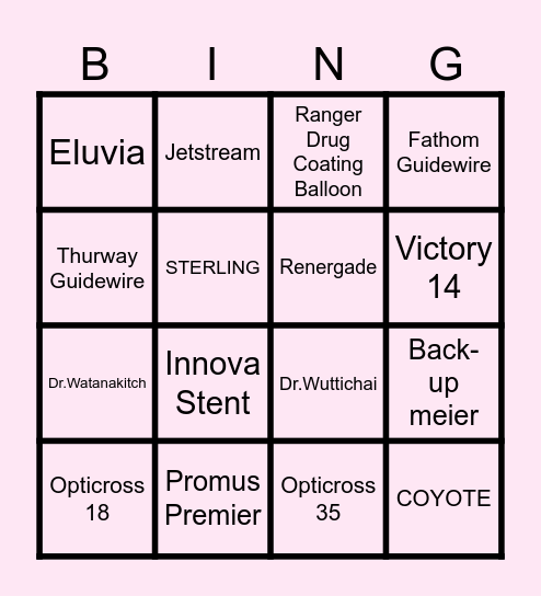 Vajira Vascular THX Bingo Card