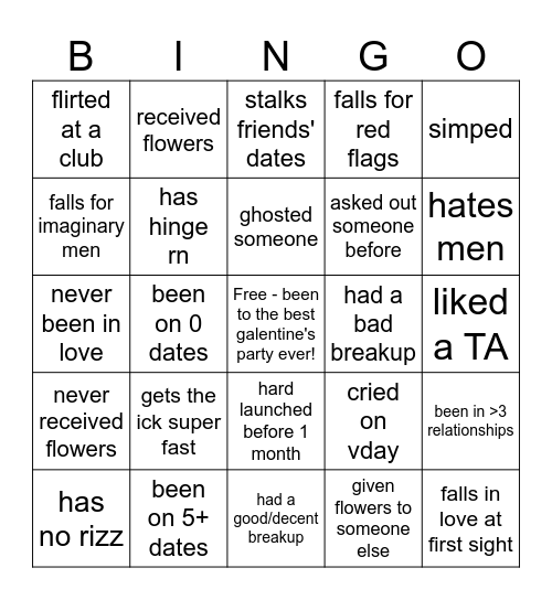 down bad gals spicy bingo Card